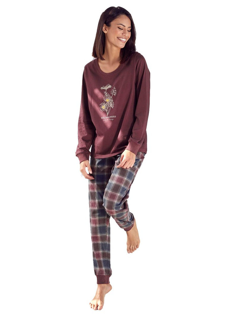 Pajamas With Checkered Print (Maroon)