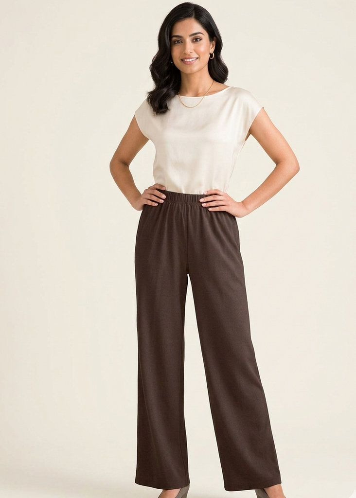 Flatter Wide Leg Brown Trouser