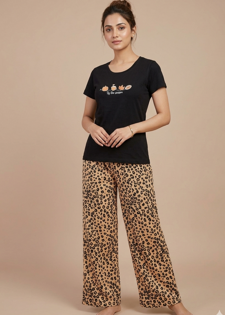 Wide-Leg Leopard Print Pajama Set