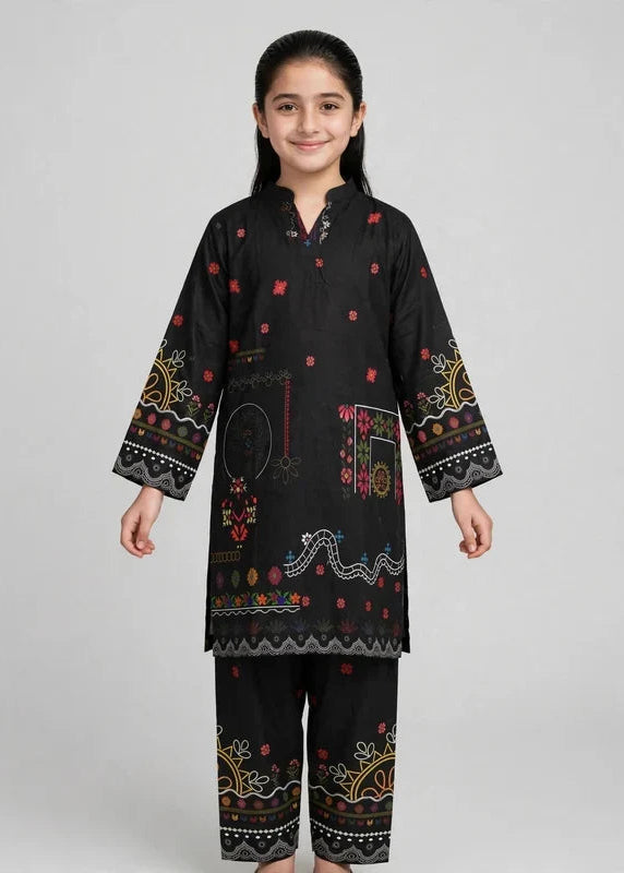 Girls Black Printed Co Ord Set