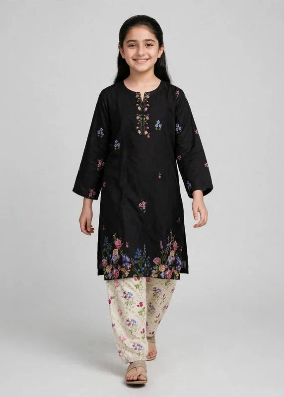 Girls Black Floral Printed Co Ord Set