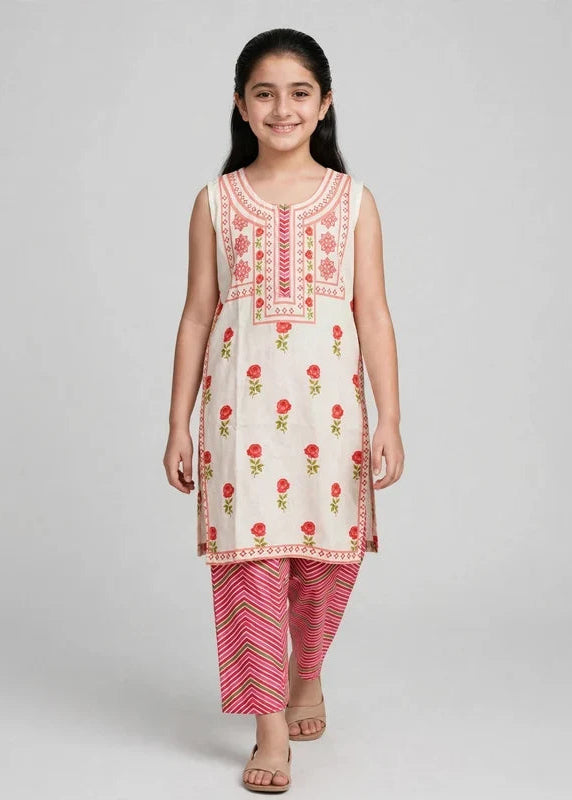 Girls Rose Printed Co Ord Set (Sleeves Included)