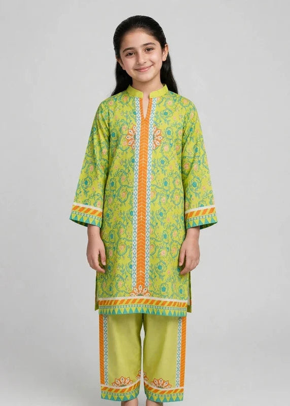 Girls Green Printed Co Ord Set