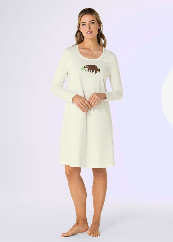Cozy Sloth Print Long-Sleeve Nightshirt