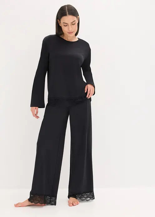 Wide Leg Pyjamas with Delicate Lace