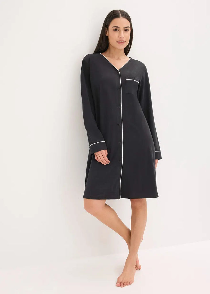 Nightdress with wide sleeves & button placket