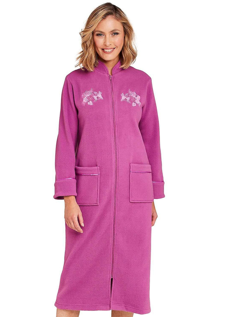 Warm Zip Embroidered Dressing Gown