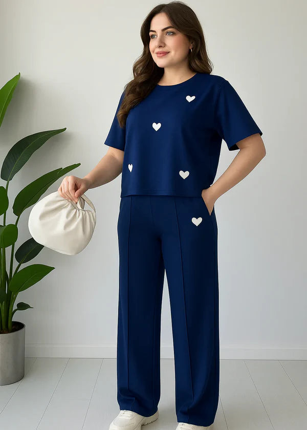 Straight Trouser With Heart Printed Top