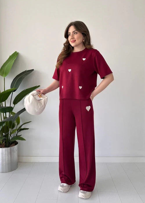 Straight Trouser With Heart Printed Top