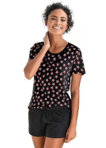 Star Print Shorty Pj'S Black