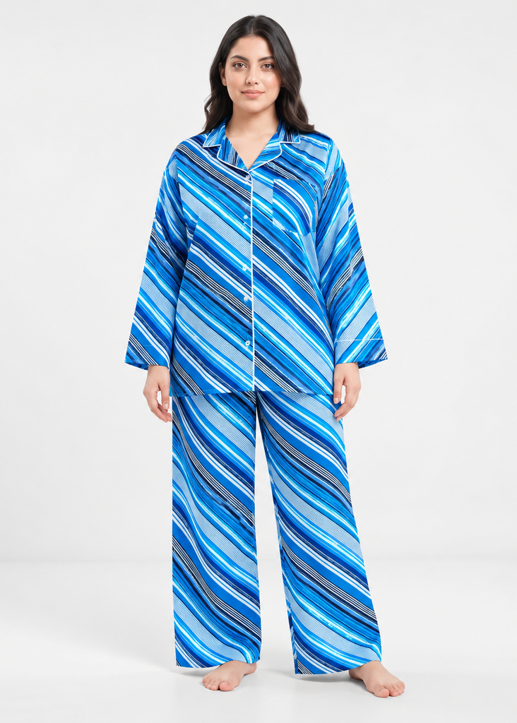 Blue Striped Button-Down Pajama Set