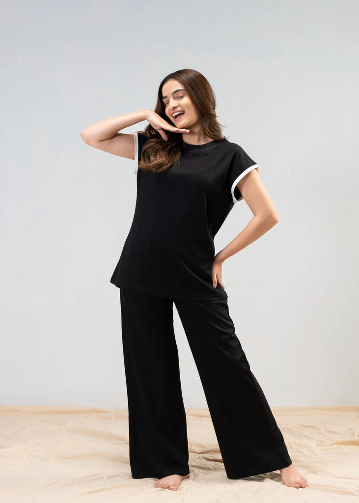 Crew Neck Short Sleeve Wide Leg Pocketed Two-Piece