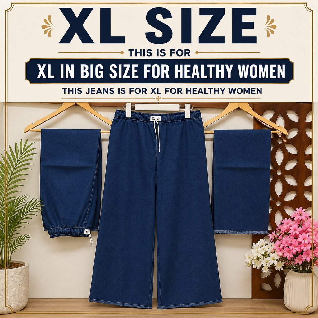 Dark Blue Wide Leg Elastic waist Denim Pant