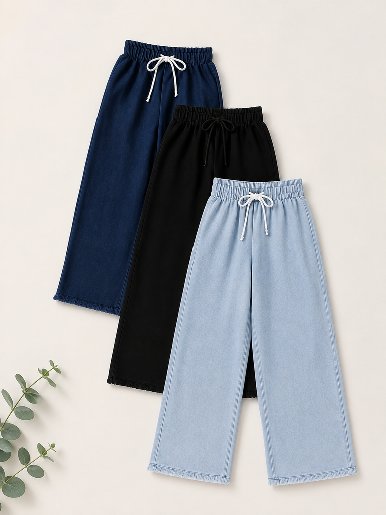 Pack of 3 Wide Leg Elastic waist Pant (XL Size)