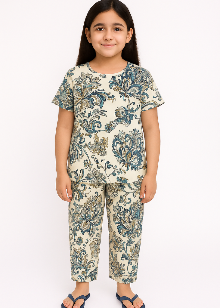Elegant Floral Fantasy Girls' Night Suit