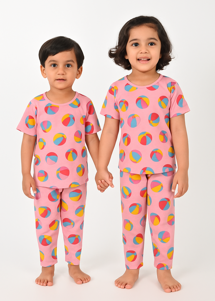 Pink Beach Ball Print Kids Nightwear Set