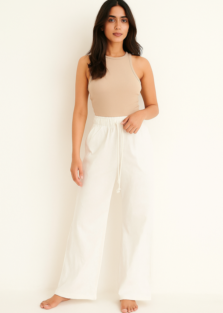 Women's Off White Wide-Leg Trouser