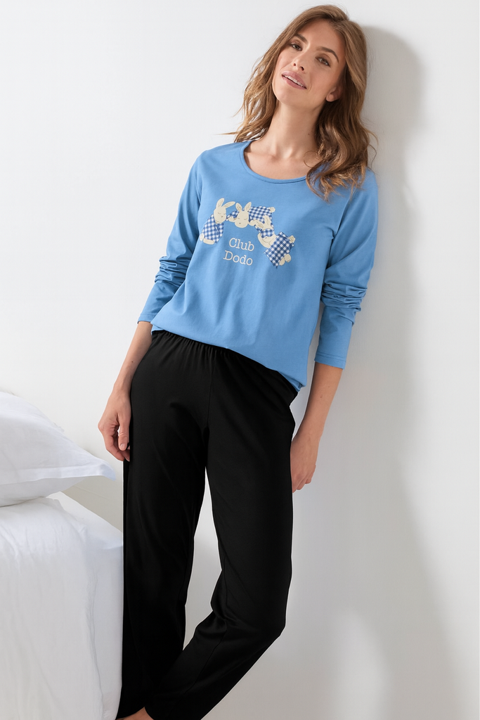"Club Dodo" long-sleeved rabbit print pajamas