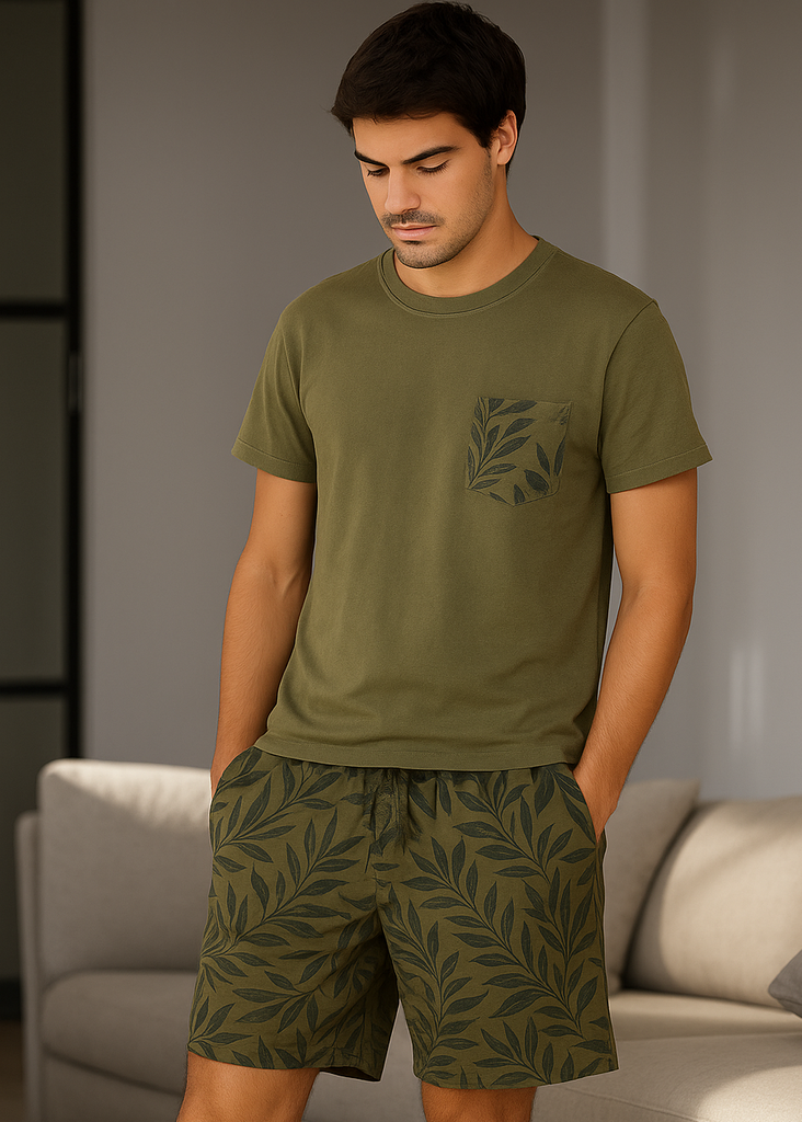 Menâ€™s Casual Leaf Pattern Lounge Set