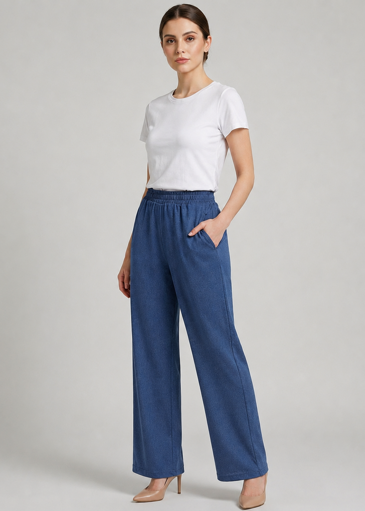 Flatter Wide Leg Navy Blue Trouser