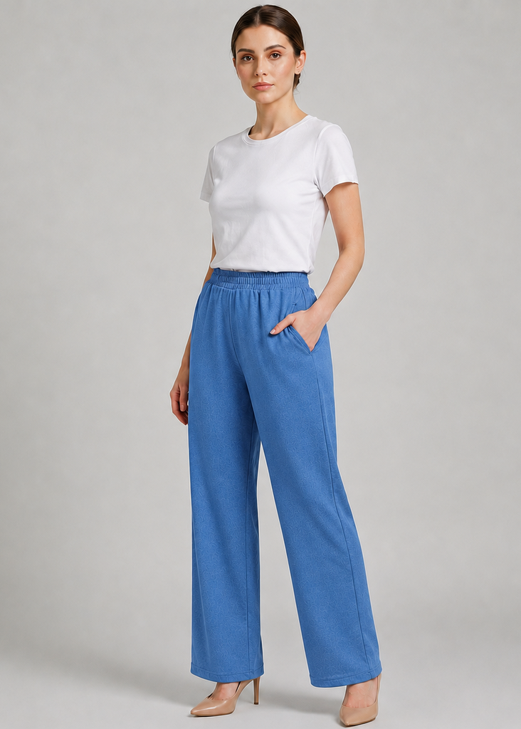 Flatter Wide Leg Blue Trouser