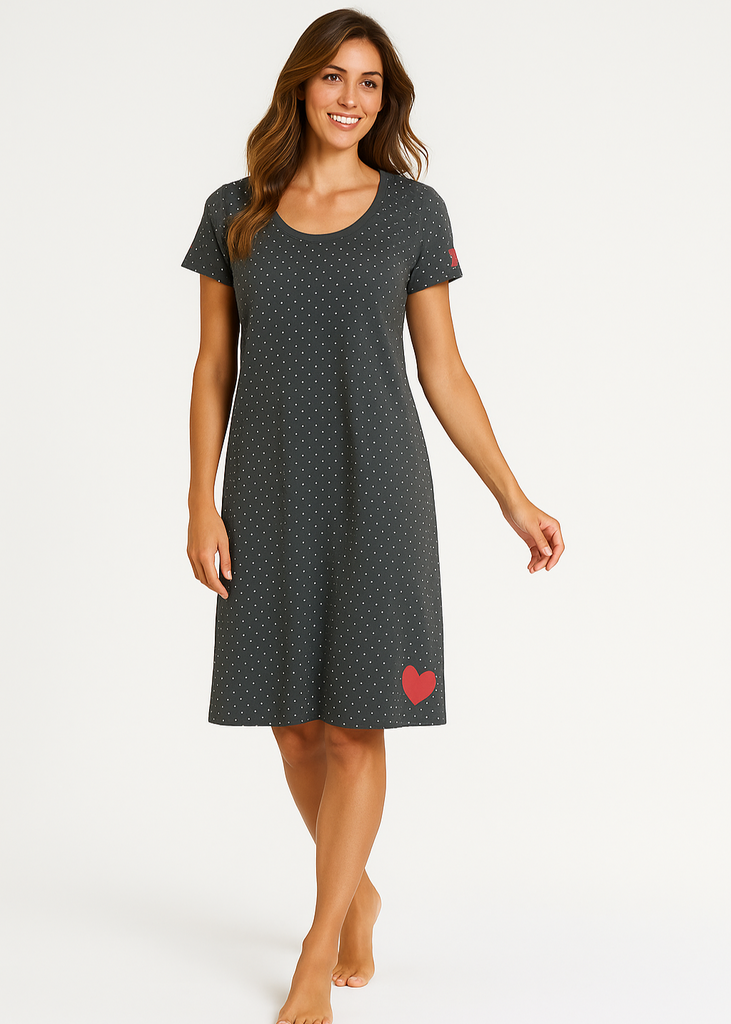 Polka Dot Night Dress with Heart Print