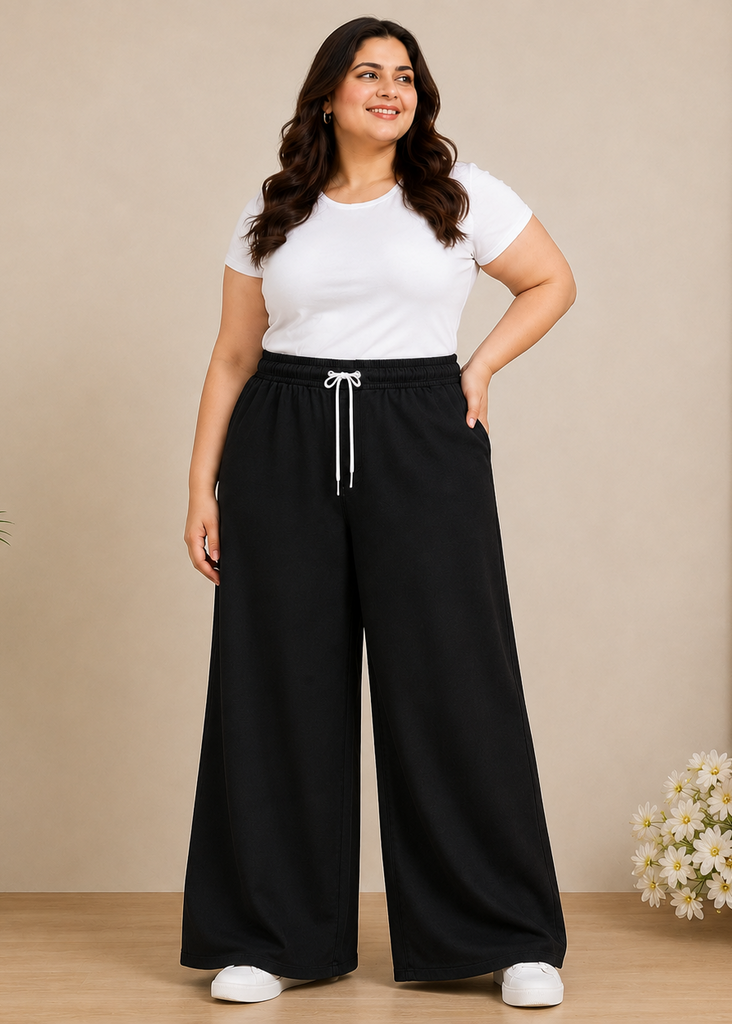 Black Wide Leg Elastic waist Denim Pant