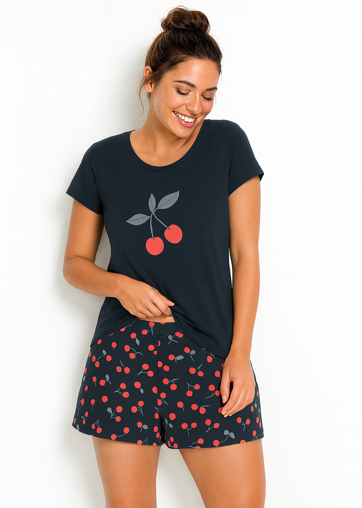 Women’s Navy Cherry Print Nightwear Set