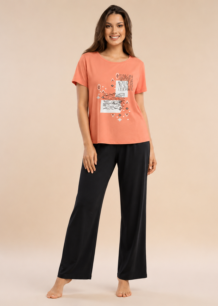 Coral Graphic Wide Leg Night Suit