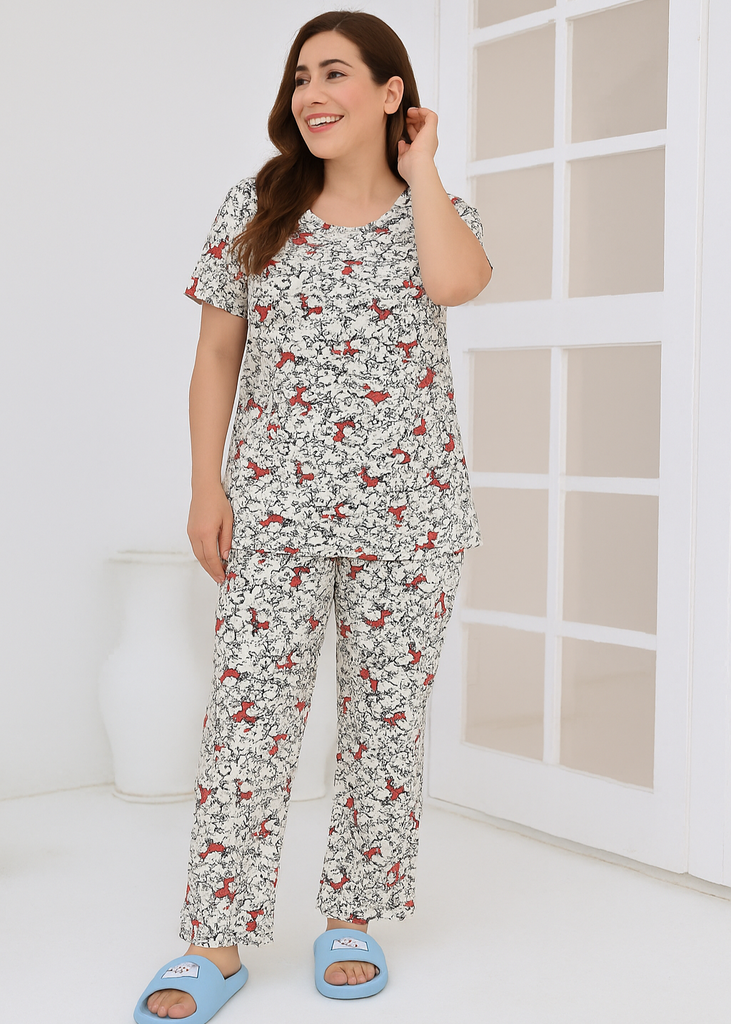 White Foliage Wide Leg Pjs