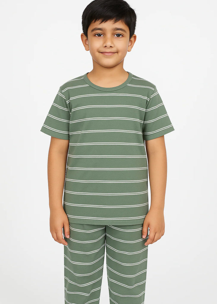 Green & White Striped Boys' Nightwear Set