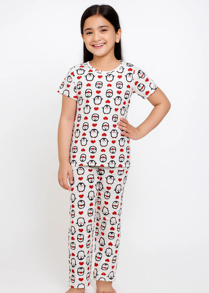 Cute Penguin Print Kids Night Suit