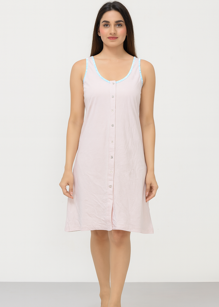 Soft Pink Sleeveless Button-Down Nighty