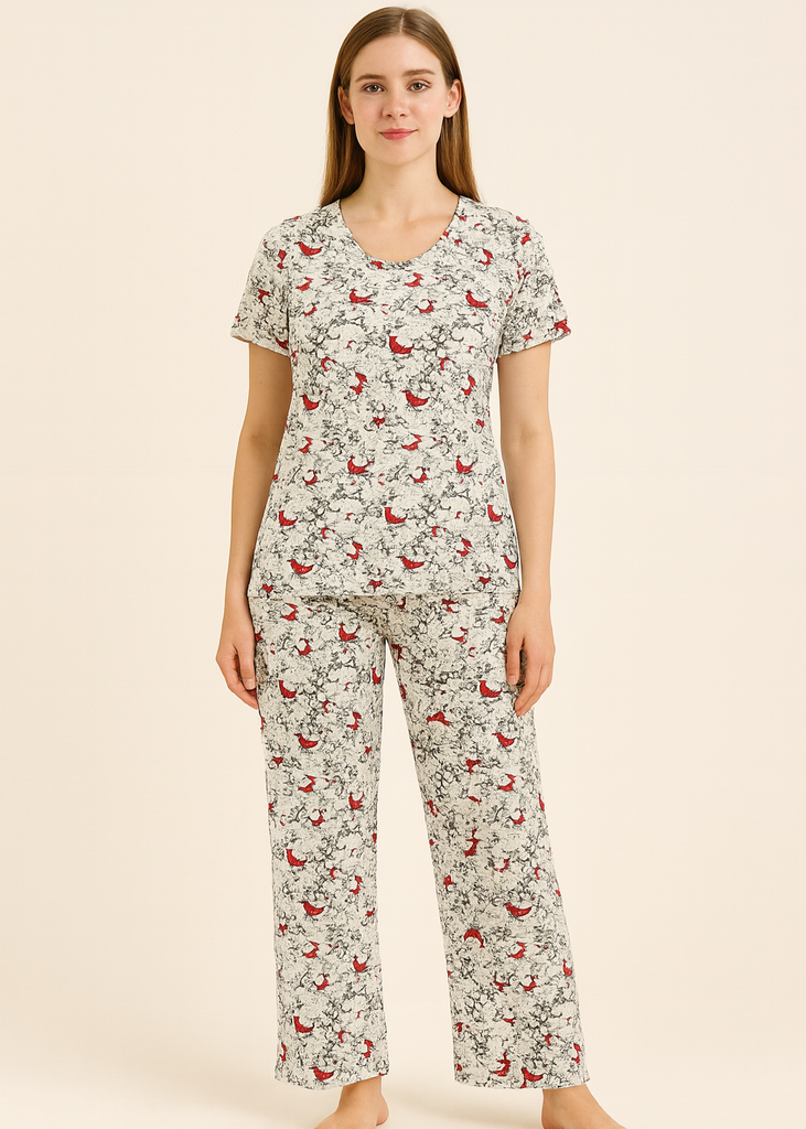 White Foliage Wide Leg Pjs