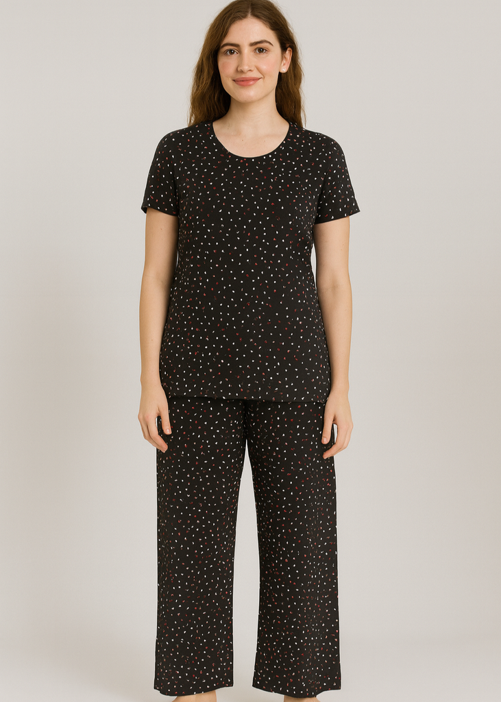 Black Mini Polka Dot Wide Leg Pjs