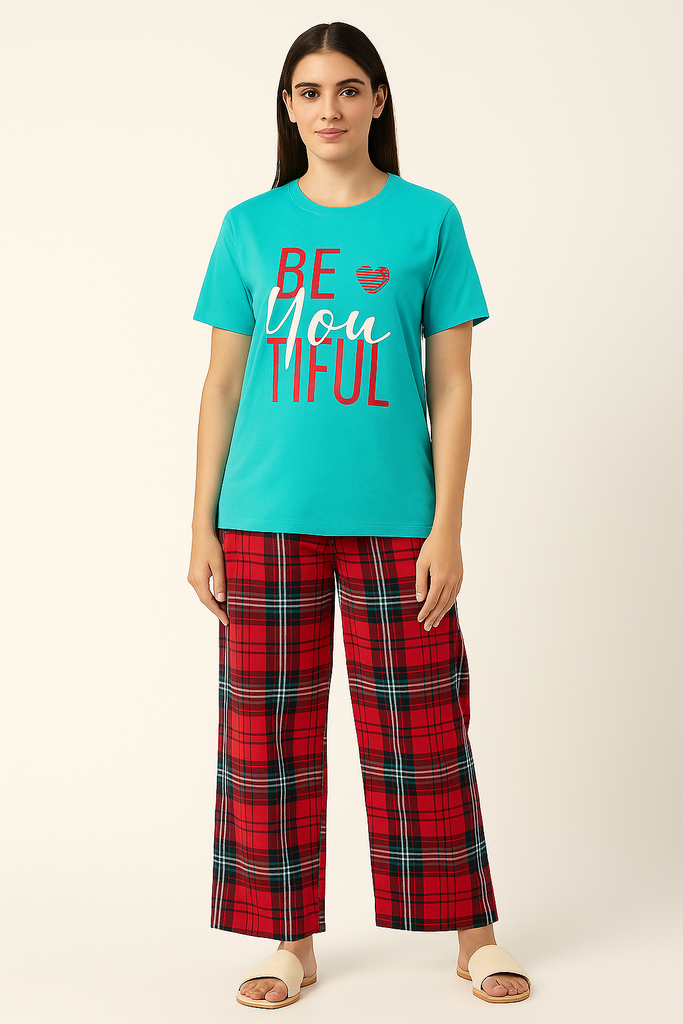 Turquoise Tee & Red Plaid Pajama Set