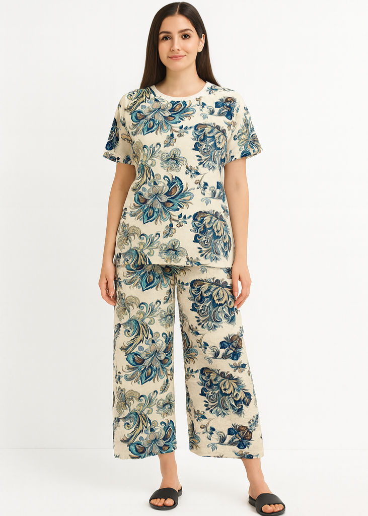 Elegant Floral Paisley Nightwear Set – Soft Cotton Comfort