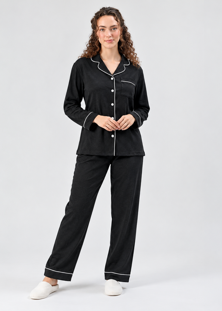 Soft Fleece Pajama Suit with Contrast Piping