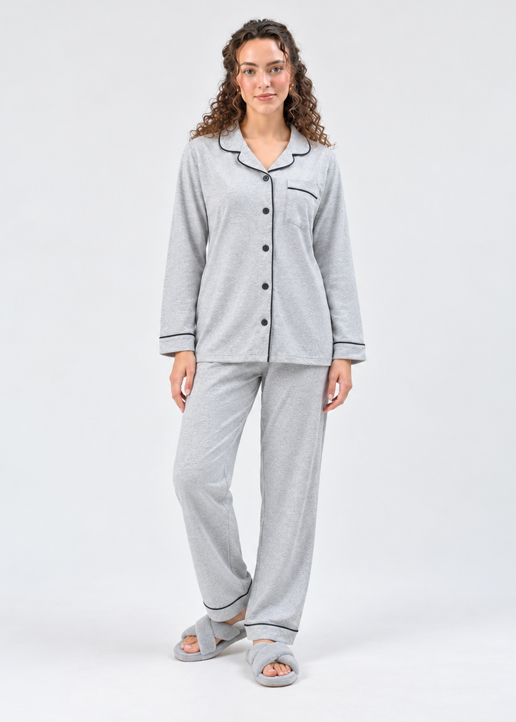 Soft Fleece Pajama Suit with Contrast Piping