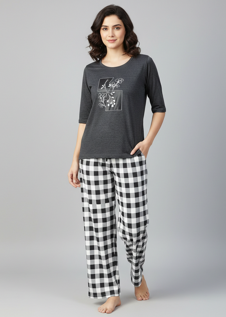 Wide Leg Pyjamas with Checkered Print