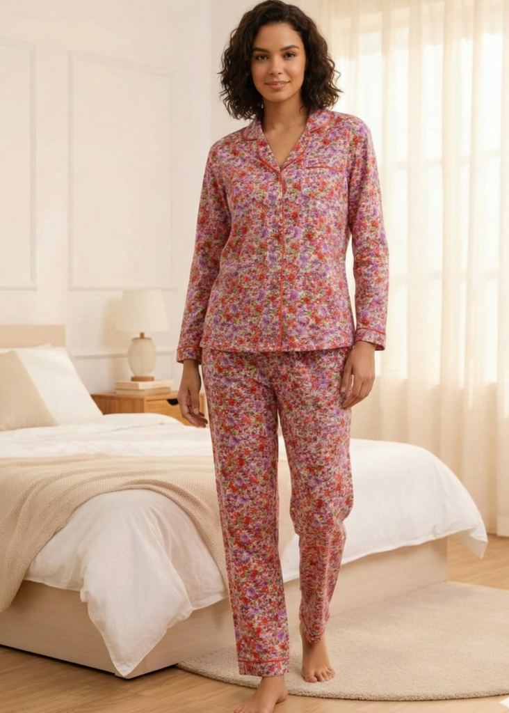 LINEN - Rose Pink Ditsy Floral Print Pajama Set