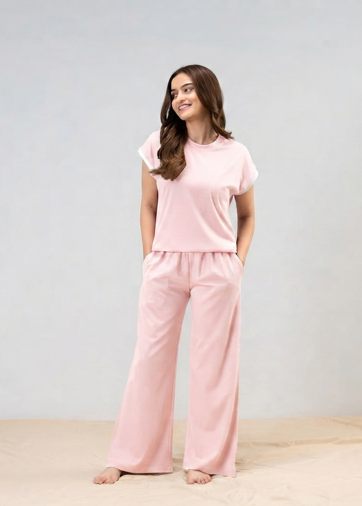 Crew Neck Short Sleeve Wide Leg Pocketed Two-Piece