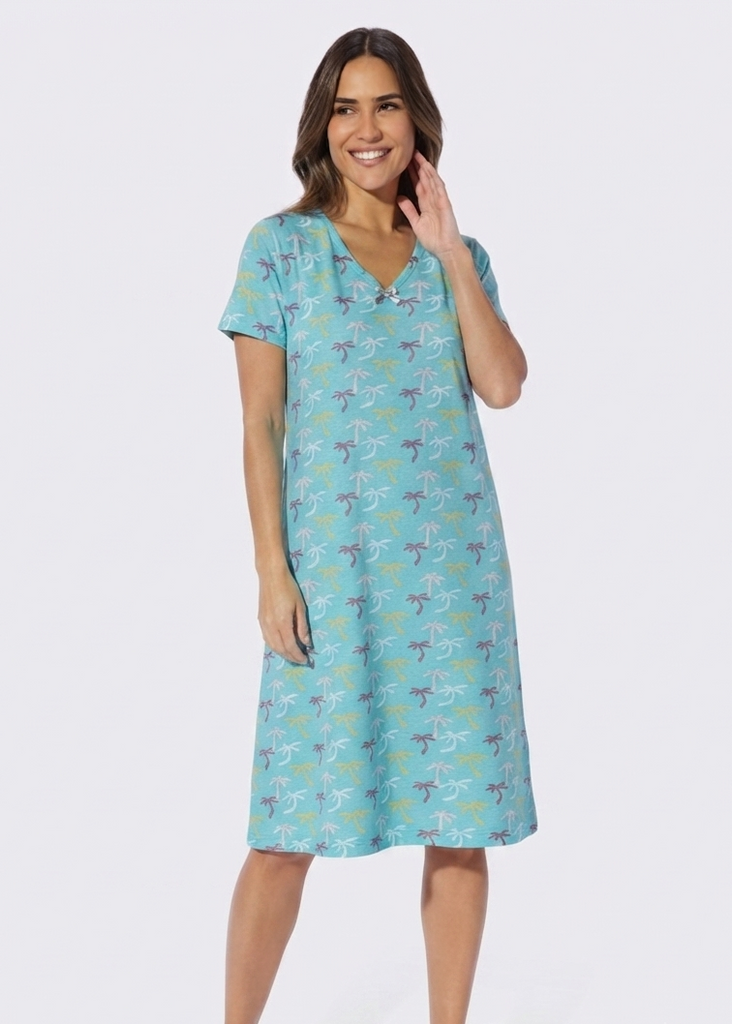 V-Neck Sleep Shirt with Palm Tree Print