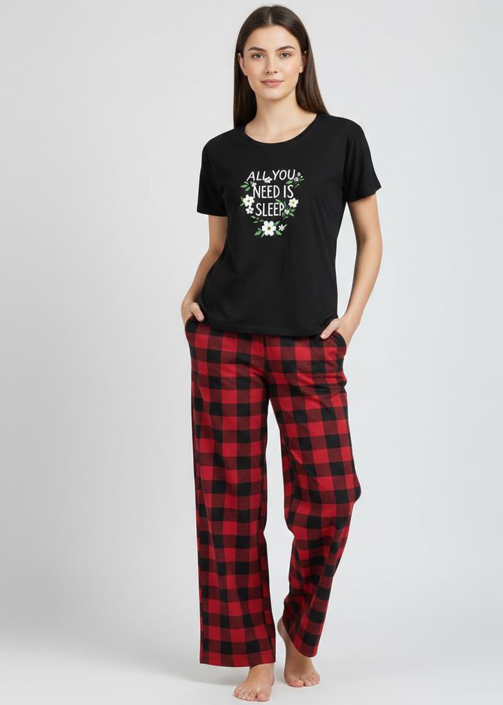 Wide Leg Pyjamas with Checkered Print
