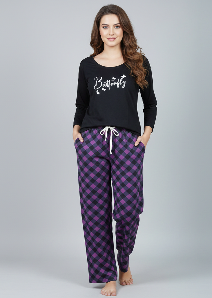 Wide Leg Pyjamas with Checkered Print