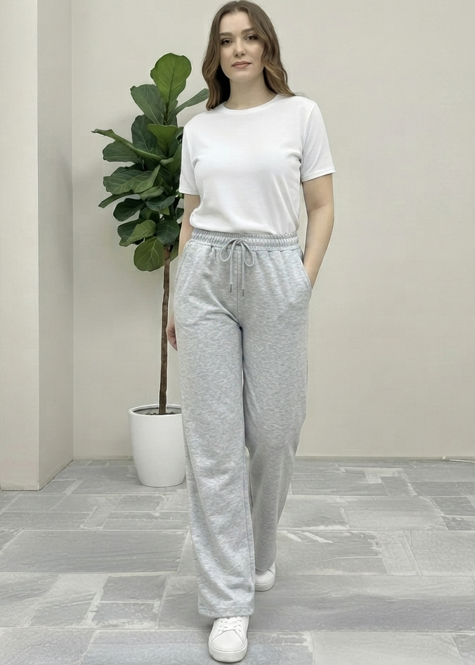 Women's Heather Grey Wide-Leg Trouser