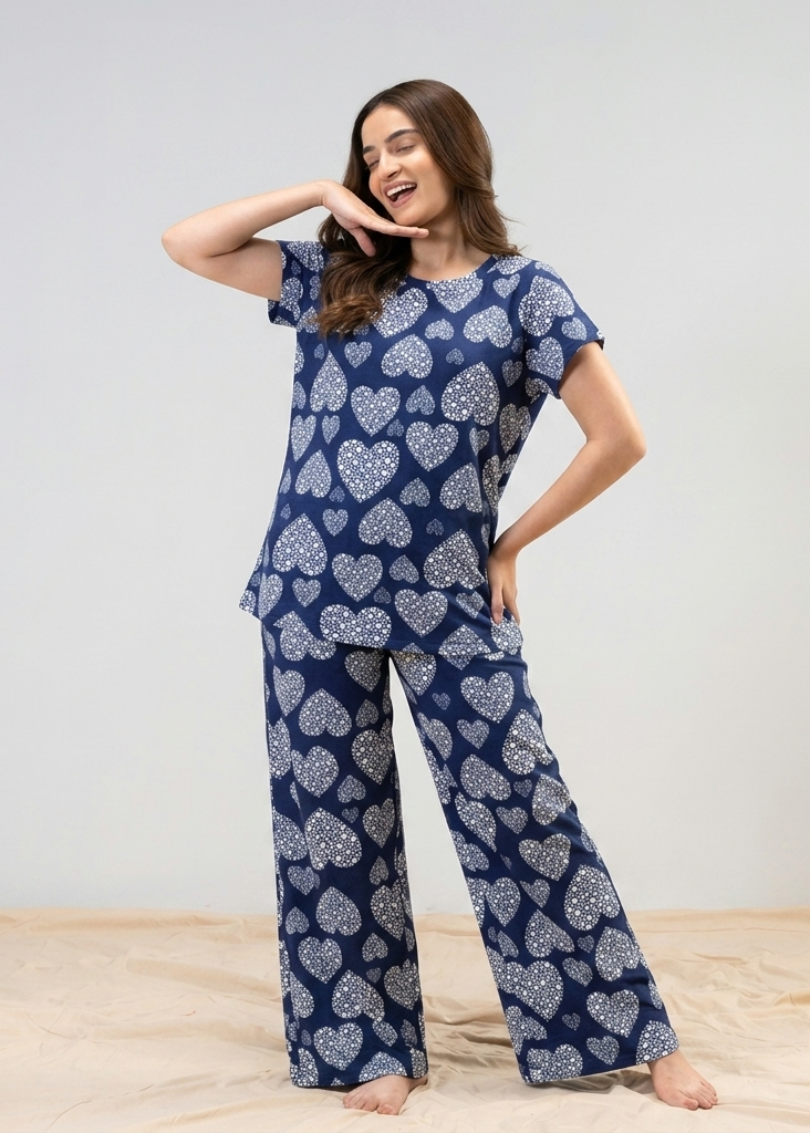 Heart Print Wide Leg Pjs