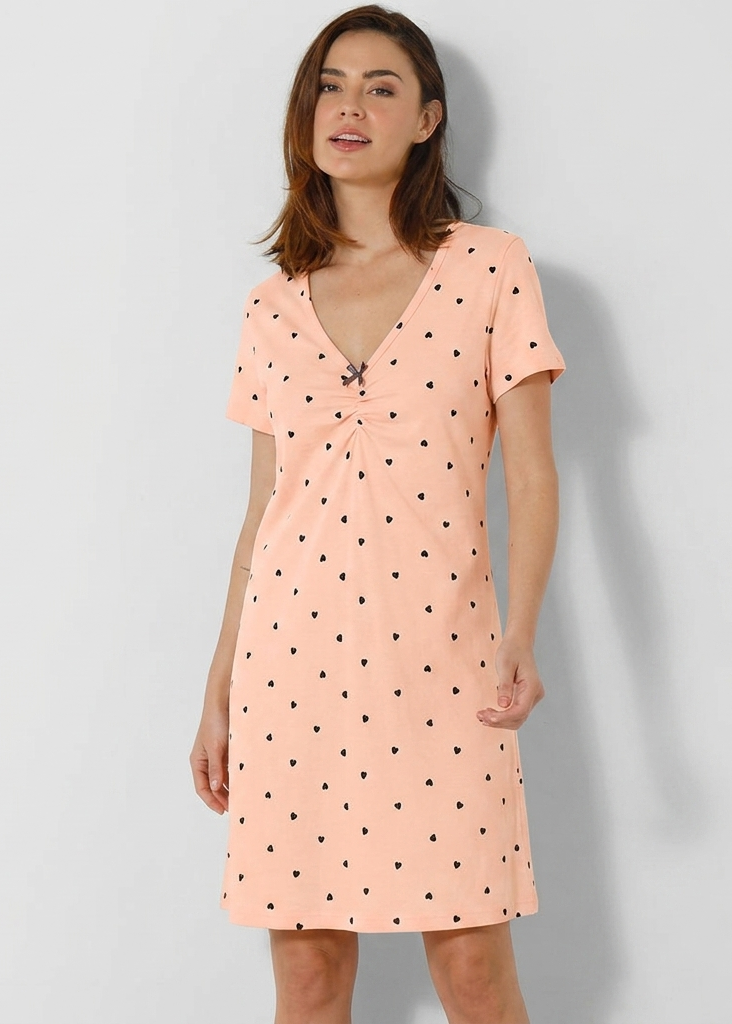 Heart Print Night Shirt (Peach)