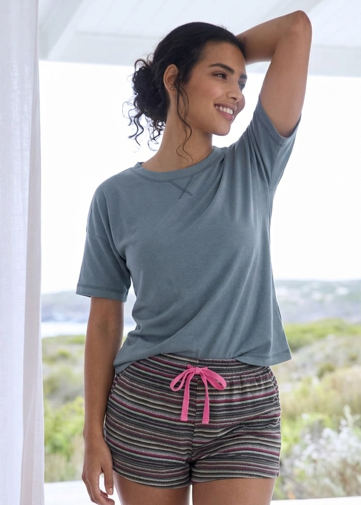 Short-Sleeve Lounge Top and Patterned Shorts Set
