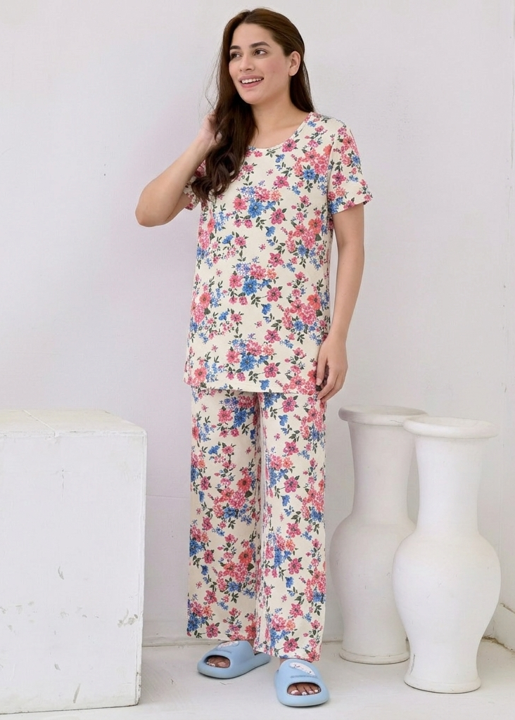 Charming Botanical Print Wide Leg Pjs